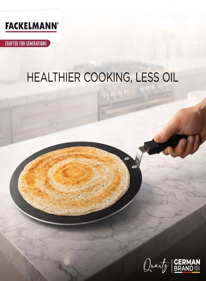 FACKELMANN Quartz Nonstick Full Flat Dosa Tawa 28Cm|Greblon German Technology|Non-Toxic Pfoa & Bpa-Free|Induction Base - All Stoves|Anti-Scratch, Cool Handle, Even Heating|Dosa, Black - Image 3